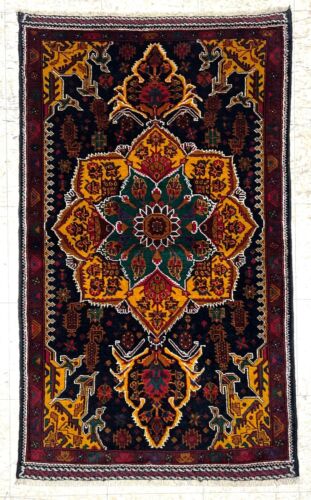 Hand Knotted Balouch Tribal Navy Amber Oriental Wool Area Rug 2'10" x 4'10" - Afbeelding 1 van 7