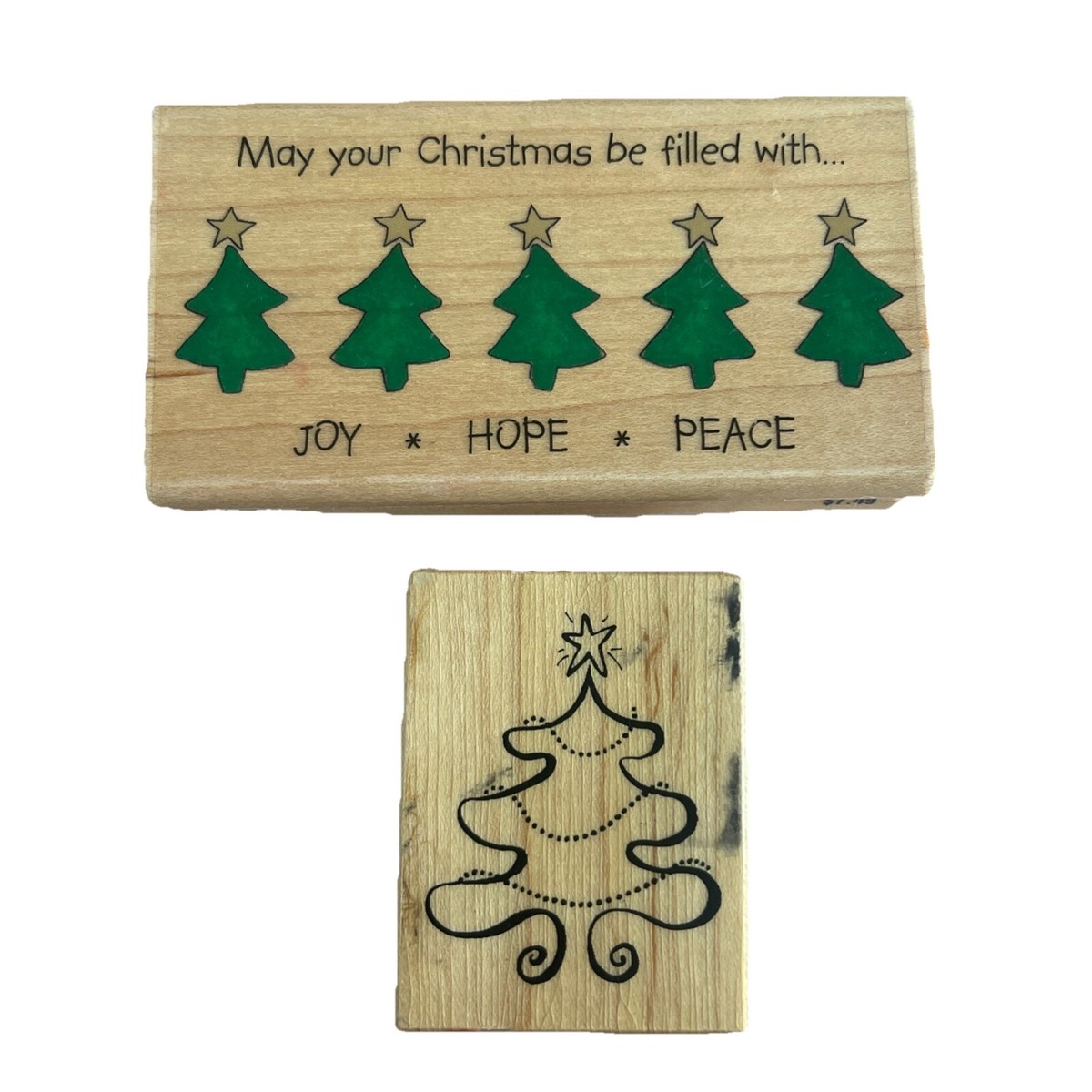 Set - Christmas Rubber Stamps Stampabilities Joy Hope Peace With Trees and  Tree | eBay