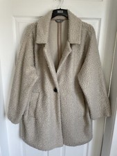 Ladies Beige Nutmeg Teddy Borg Cozy Long Sleeve One Button Collared Coat Size 22