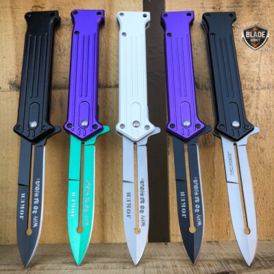 8'' JOKER Spring Assisted STILETTO Folding Pocket Knife Blade Batman Dark Knight