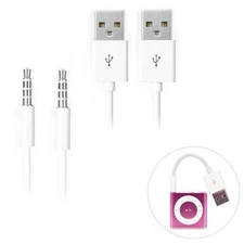 iAbler iPod Shuffle Cable 2 Pack 3.5mm Jack/Plug to USB USB Power Charger Syn...