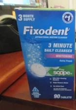 Fixodent 3 Minute Daily Denture Cleanser Whitening Plus Scope 90 Tablets HTF