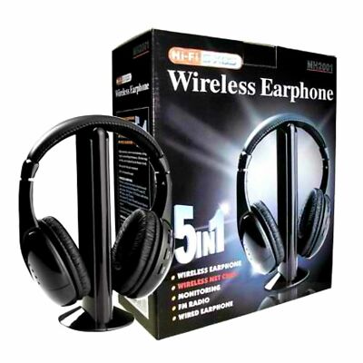 CUFFIA WIRELESS 5in1 SENZA FILI WI-FI CUFFIE MICROFONO MP3 TV PC MUSICA |  eBay