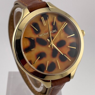 Michael Kors Watch MK-2327 Womens 41mm Case Leopard Dial Brown Wrap Around Strap