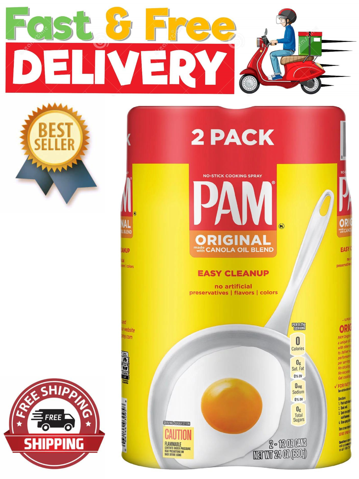 PAM NoStick Cooking Spray Original, 6 Oz (2 Pack), Non Stick Spray