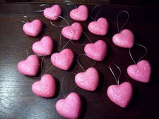 NEW 1 1/2" PINK HEART GLITTER VALENTINE ORNAMENTS SET of 60 PUFFED HEART HANGING