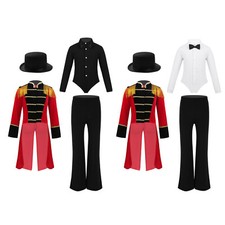 Circus Ringmaster Costume Tailcoat Jacket with Bowtie Romper Shirt for Halloween