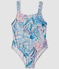  198 Seafolly Kid Girl Blue Pink Floral Scoop-Neck Stretch One-Piece Swimsuit 10