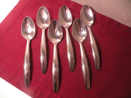 Set Of 6 Oneida Glissade Place Oval Soup Spoons Glossy Stainless Steel 7 1/8"