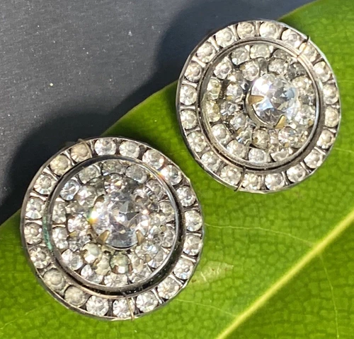 Miriam Haskell Vintage Clip-On Earrings Estate Jewelry Pre-owned Crystal Filigre