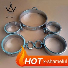 Metal Hand Ankle cuffs Neck collar Binding Set handcuffs Shackle Manacle