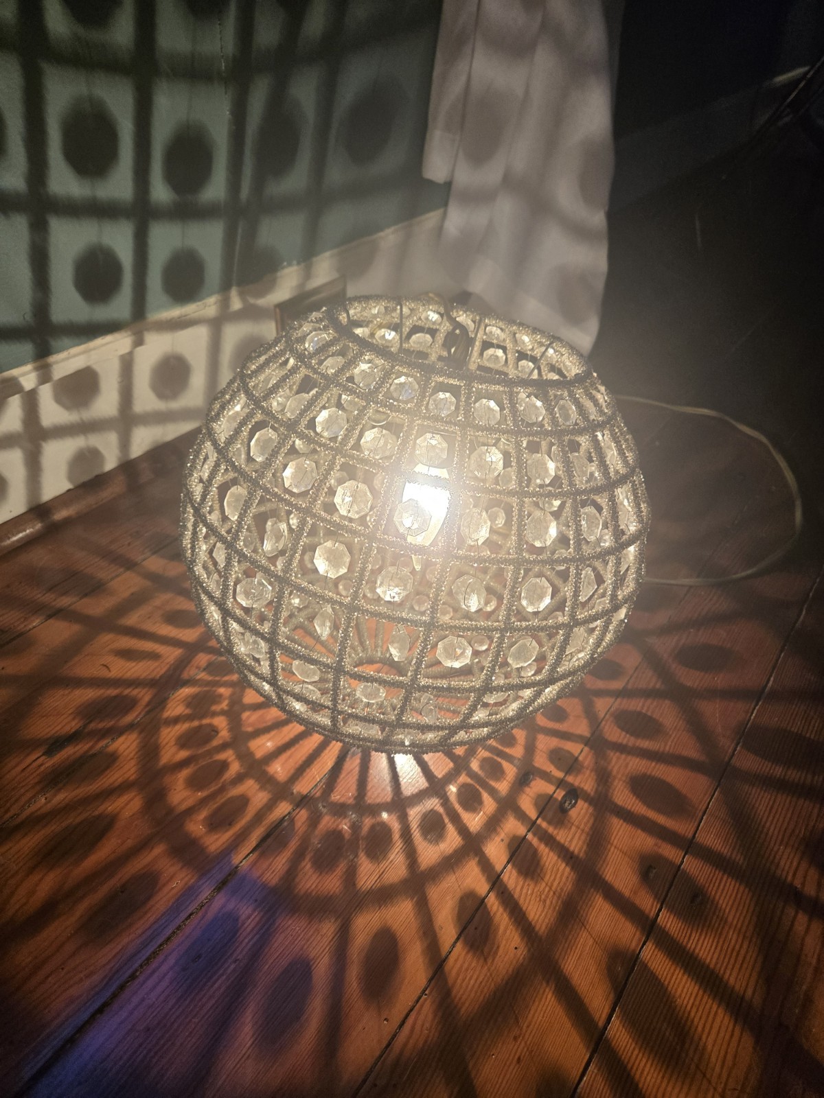1 Vintage Antique French Crystal Chandelier Swag Light Lamp Sphere 