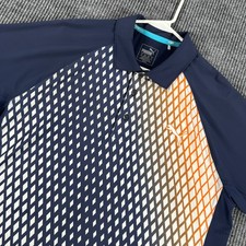Puma Polo Shirt Mens Medium Blue Geometric Short Sleeve Performance Golf Casual
