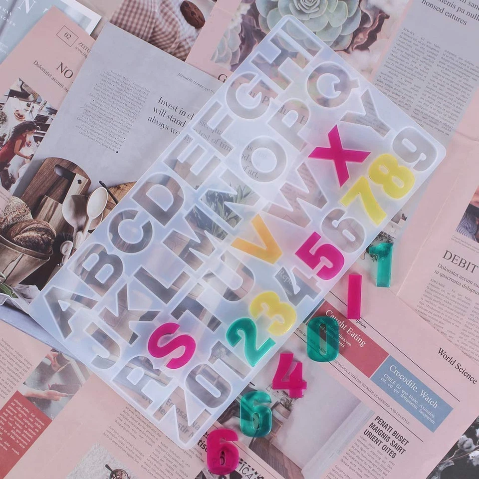 Moldes de resina alfabeto número silicona invertido, moldes de letras para fundición de resina,... Foto 3 de 4