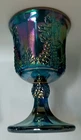 Vintage Blue Iridescent Carnival Glass 6 Goblets Set Harvest Grape Indiana 1970s