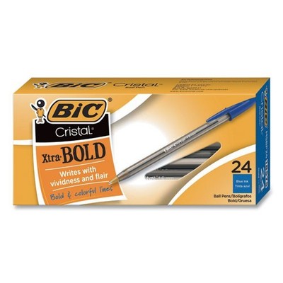 BIC Cristal Xtra Bold Ballpoint Pen, Stick, Bold 1.6 mm, Blue Ink, 24/Pack