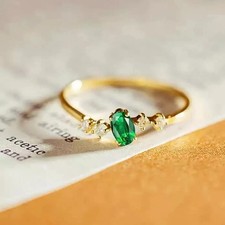 2Ct Oval Cut Lab-Created Emerald Women Wedding Ring 14k Yellow Gold Plated