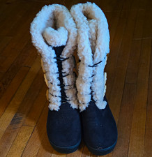 Faux Fur Trim Lined Black Button Mid-Calf Win...