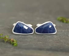17ct Triangular Sapphire Cufflinks in Sterling Silver, Brand New