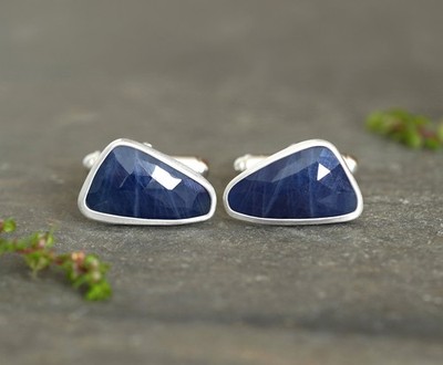 17ct Triangular Sapphire Cufflinks in Sterling Silver, Brand New