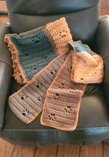 Dog Paw Print Crochet Blanket With Matching Scarf Bulky Yarn 33" Sq