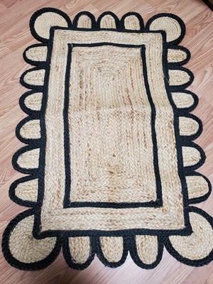 Scalloped Rug Natural Jute Braided Style Modern Rustic Look Area Rug 35'' x 28''