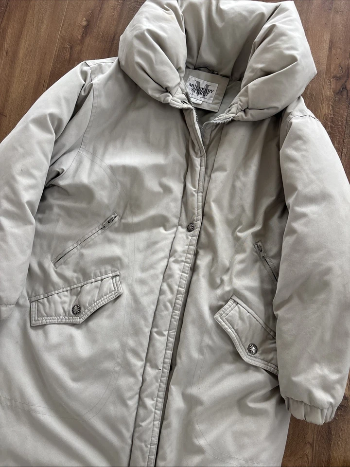 VTG Goose Down Puffer Puffy Trench Coat Parka Grandma Jacket Womens Medium Beige - Image 2 of 4