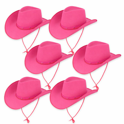 Rosa Cowboyhut - 6er Pack - Western Cowgirl Kostüm Party Festival Junggesellinnenabschied