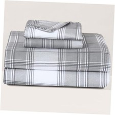 Printed Flannel Sheet Set, 100 Natural Cotton, Soft, Warm Queen Grey Plaid