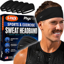 5 Pack Sport Headbands for Men  Women - Sweat-Wicking Workout  Running Head