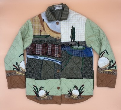 Vtg Patch Magic Golf Scenery Quilted Patchwork Jacket XS