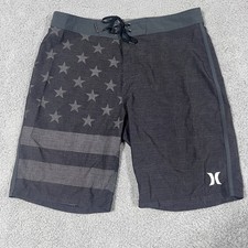 Hurley Board Shorts Mens 32 Black Patriot Flag Phantom Swim Quick Dry