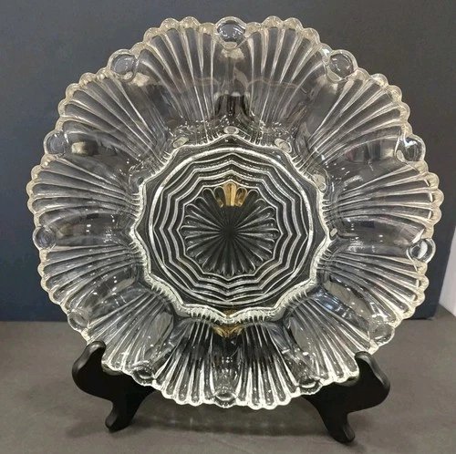 Vintage Anchor Hocking Clear Glass Deviled Egg Plate 896 Fan Scalloped Edge 9.5”