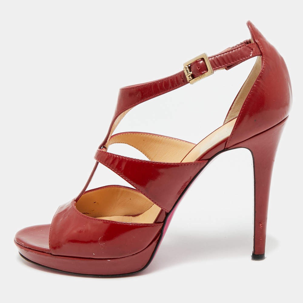 Versace Size 38 Red Patent Leather Ankle Strap Sandals