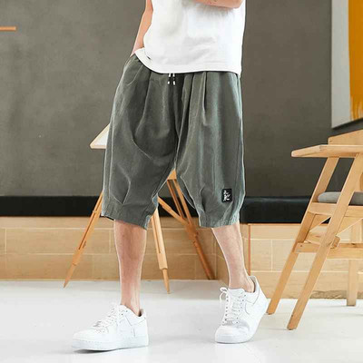 Plus Size Summer Harem Pants Men Short Joggers Chinese Style Calf-Length Casual