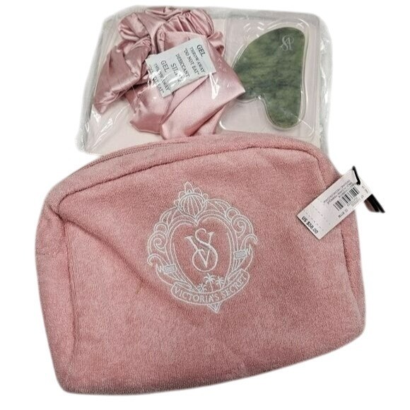 Victoria's Secret NWT Pink Terry Cloth Cosmetic Bag Spa Set - Main Image