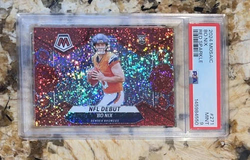 2024 Panini Mosaic Bo Nix RC Red Sparkle Prizm NFL Debut #271 Broncos PSA 9