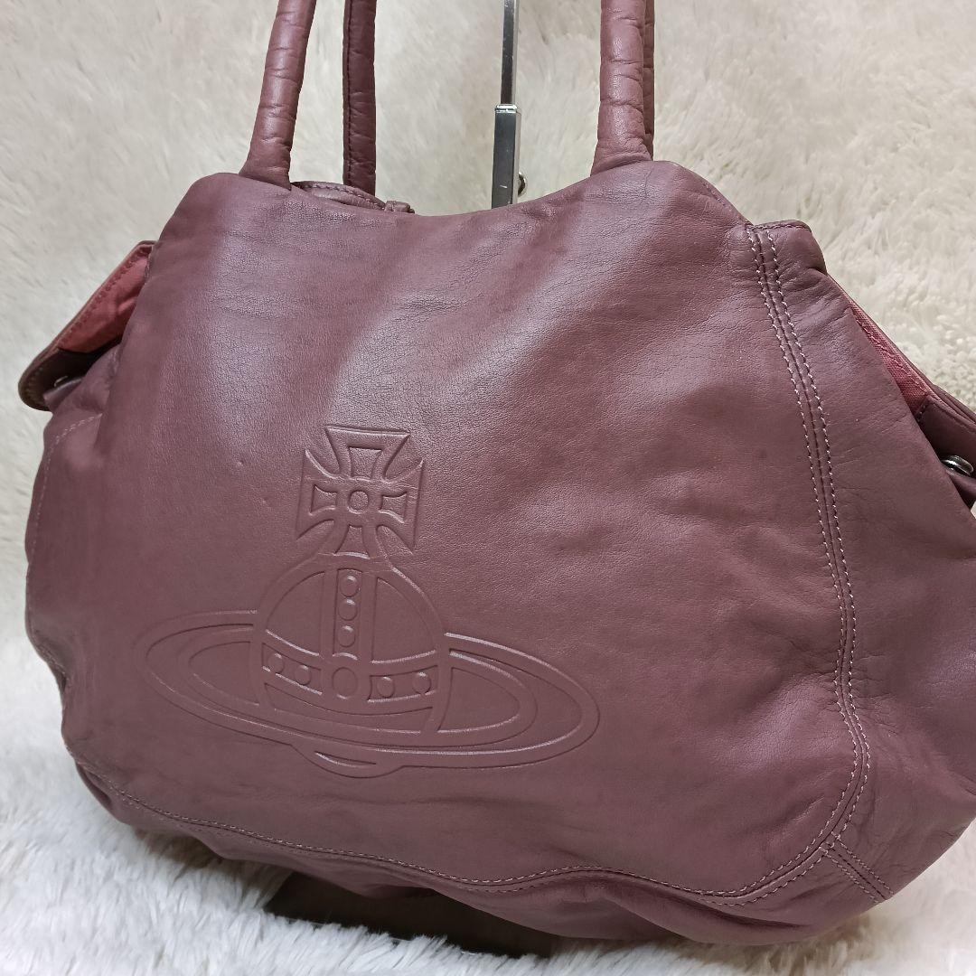 Vivienne Westwood Big Orb Embossed Leather Tote Bag Pink Unisex Authentic