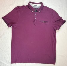 TED BAKER Men's Burgundy Textured Collar/Trim Short Sleeve Polo Size 5 XL 