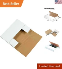 50 Pack White Easy-Fold Mailers Size 12 1/8" x 9 1/8" x 2" - Flexible & Reliable