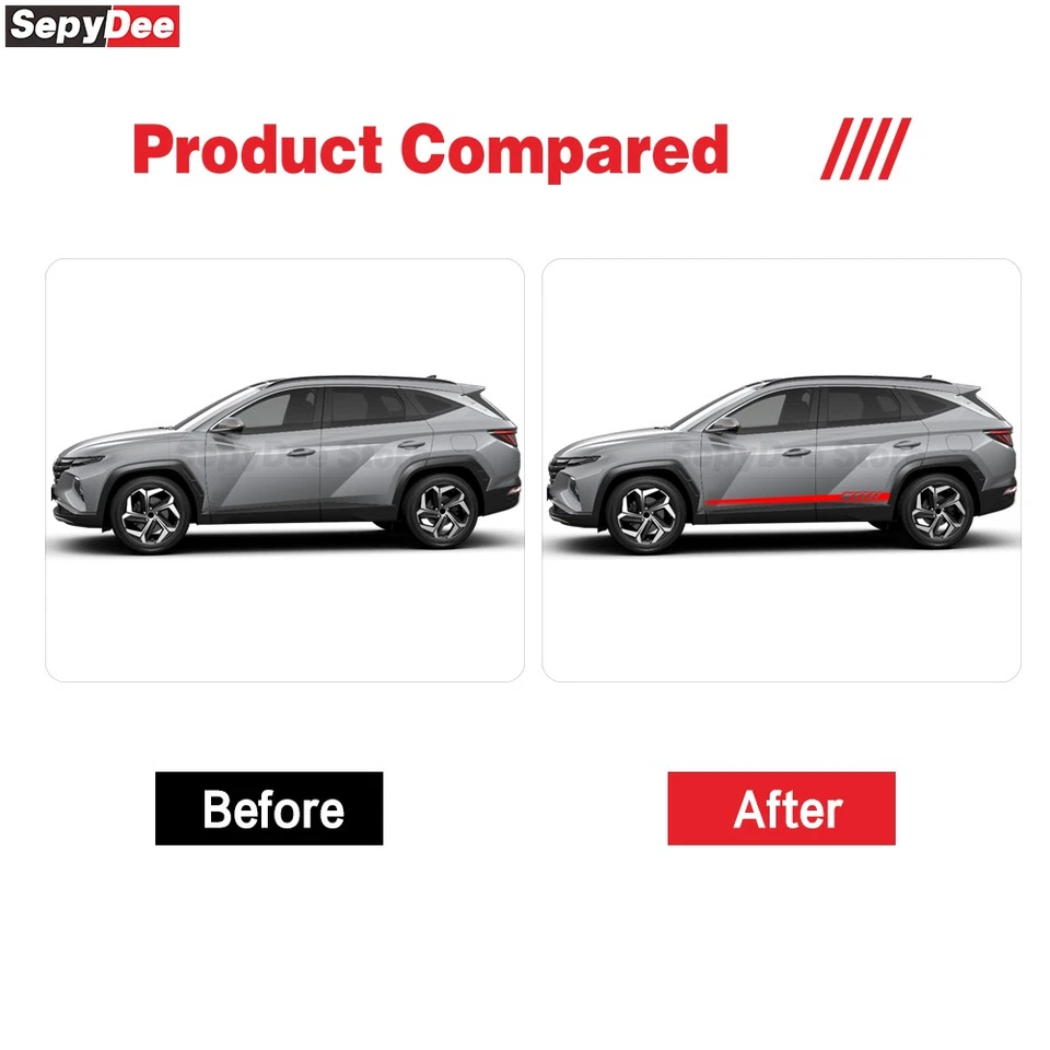 Calcomanía de vinilo para decoración de carrocería Hyundai Tucson a rayas laterales de coche Foto 3 de 4