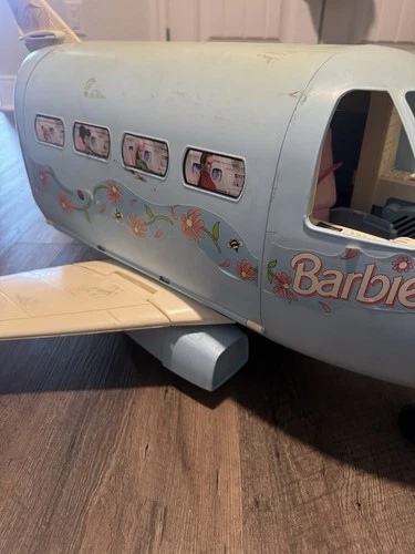 Vintage Mattel Barbie Doll Blue Jumbo Jet Airplane Plane 1999 With Accessories