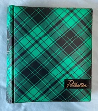 VINTAGE POSTKARTEN POSTCARD BOOK GREEN PLAID WITH LOT OF 79 POSTCARDS