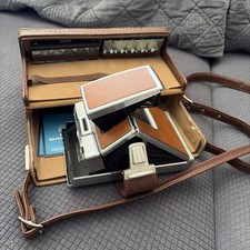 Vintage Polaroid SX-70 Land Camera w/ Carry Case, Strap, and Flash