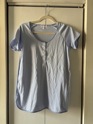 Lake Pajamas Women s Blue Striped Button Cotton Sleep Top Blue/White Stripe