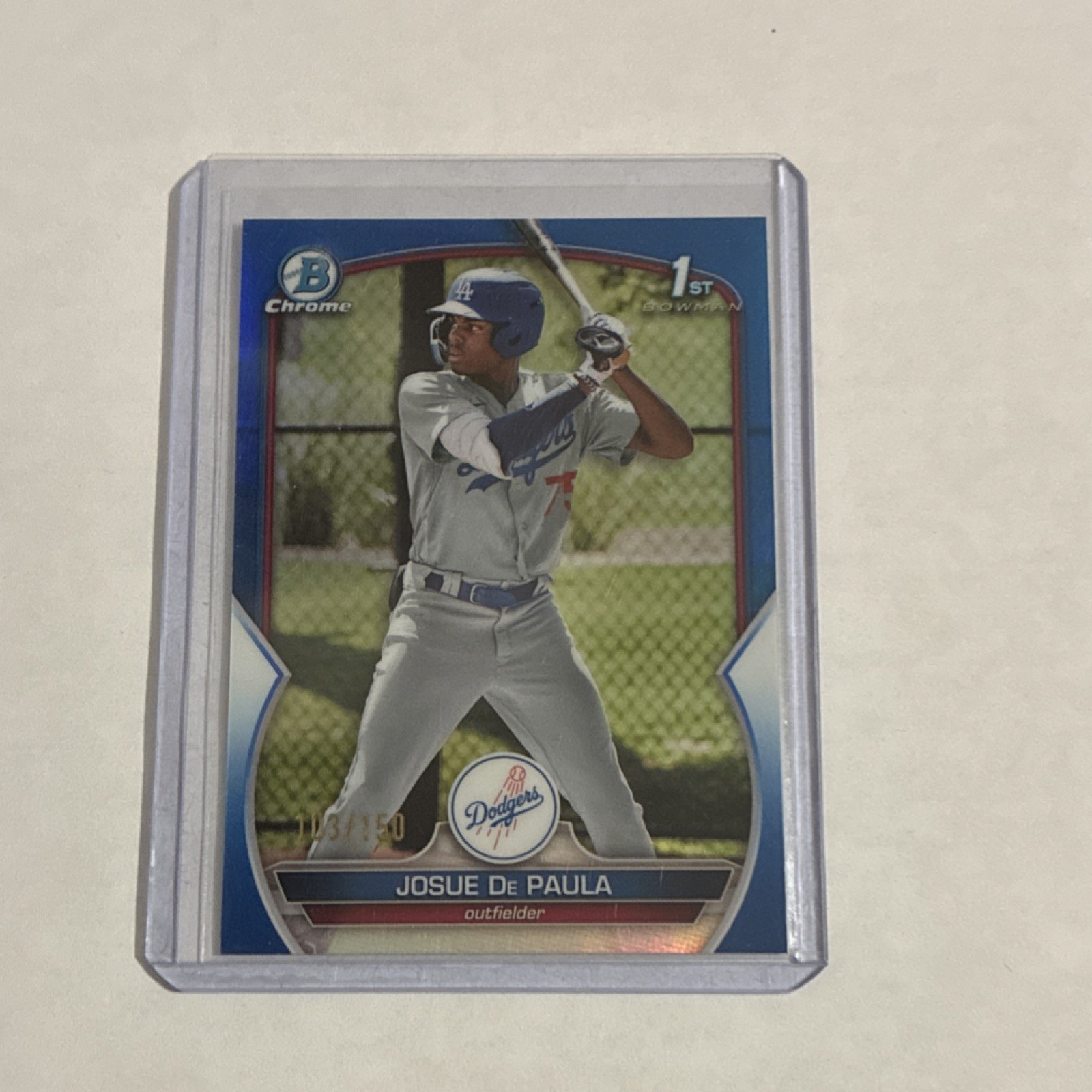 Topps 2023 Bowman Chrome Josue De Paula Blue Refractor /150 BCP-111 Rookie Dodg…