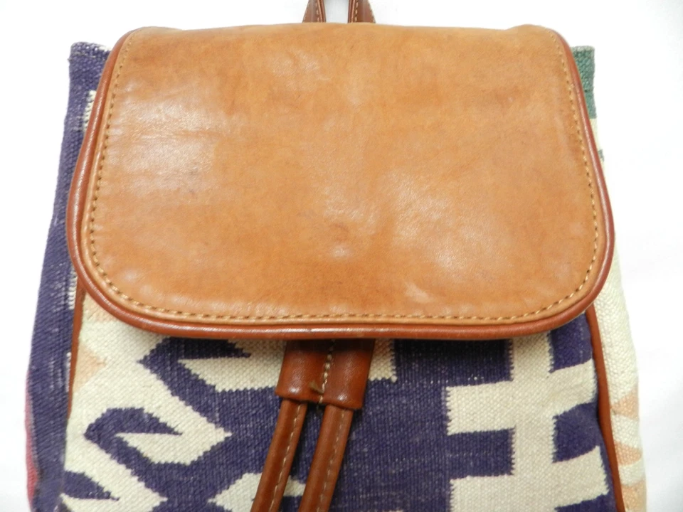Mochila Mochila Monedero Ajustable Artesanal Vintage Cuero con Tapiz Southwest Manta Foto 4 de 4