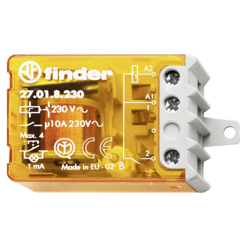 27.01.8.110.0000 Relè passo-passo ad impulsi 110 Vac, 1 contatto NO, 10A FINDER