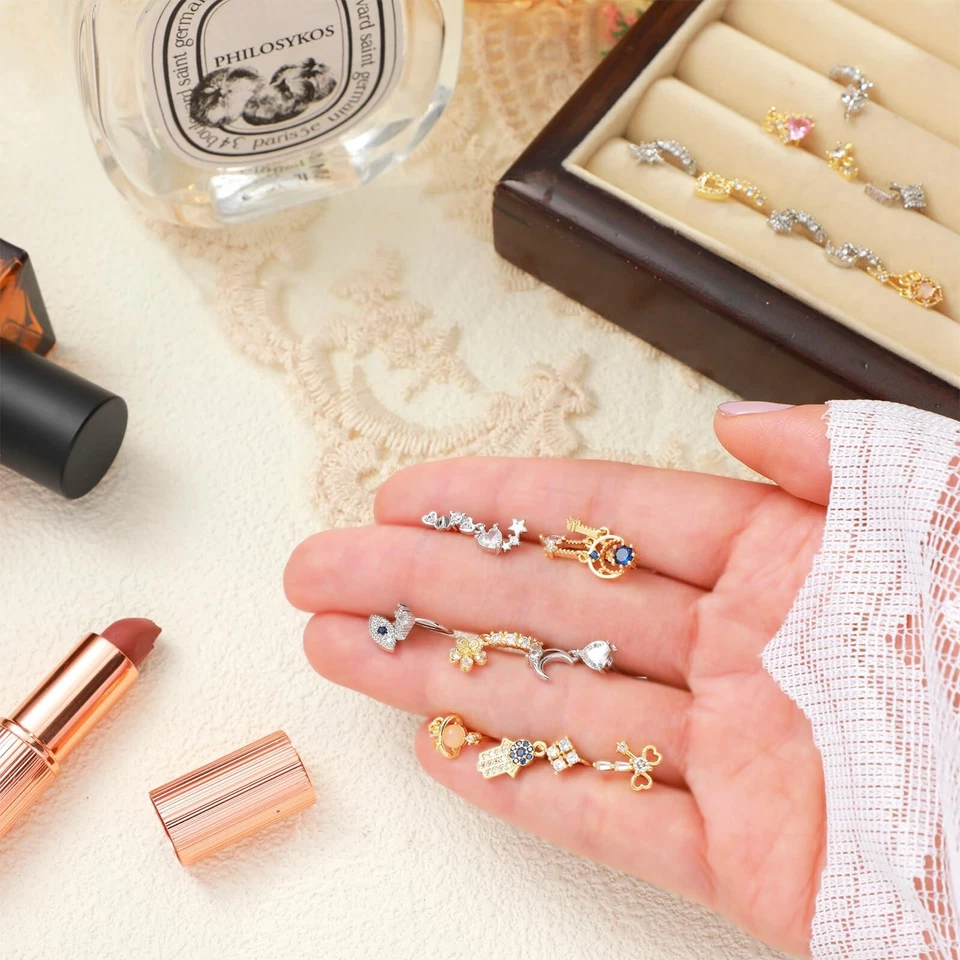 Junkin 18 peças 20g anéis de nariz pendurados femininos em forma de L parafuso prisioneiro de nariz pendurado H... - Imagem 3 de 4