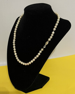 Pearl Necklace 5mm White Japanese Saltwater Akoya 14k Yellow Gold 18''